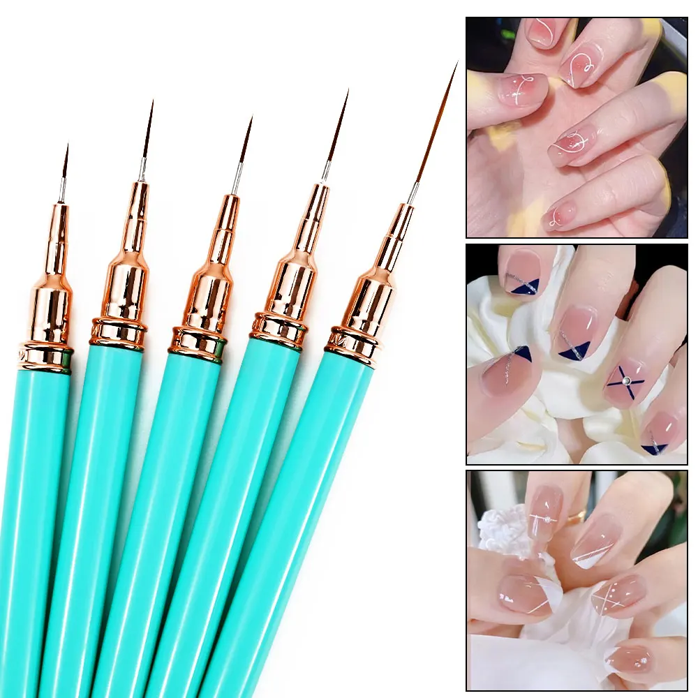 5Pcs 7/9/11/15/25MM Nagel Liner Pinsel Set UV Gel Nagel Pinsel Kits Französisch Streifen Linie Malerei Zeichnung Blume Stift Maniküre Werkzeuge