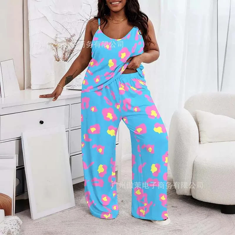 

Pajamas Ladies Set Summer New Suspenders Sleeveless Top & Loose Wide-leg Pants Two-piece Suit Fashion Causal Comfortable Tops