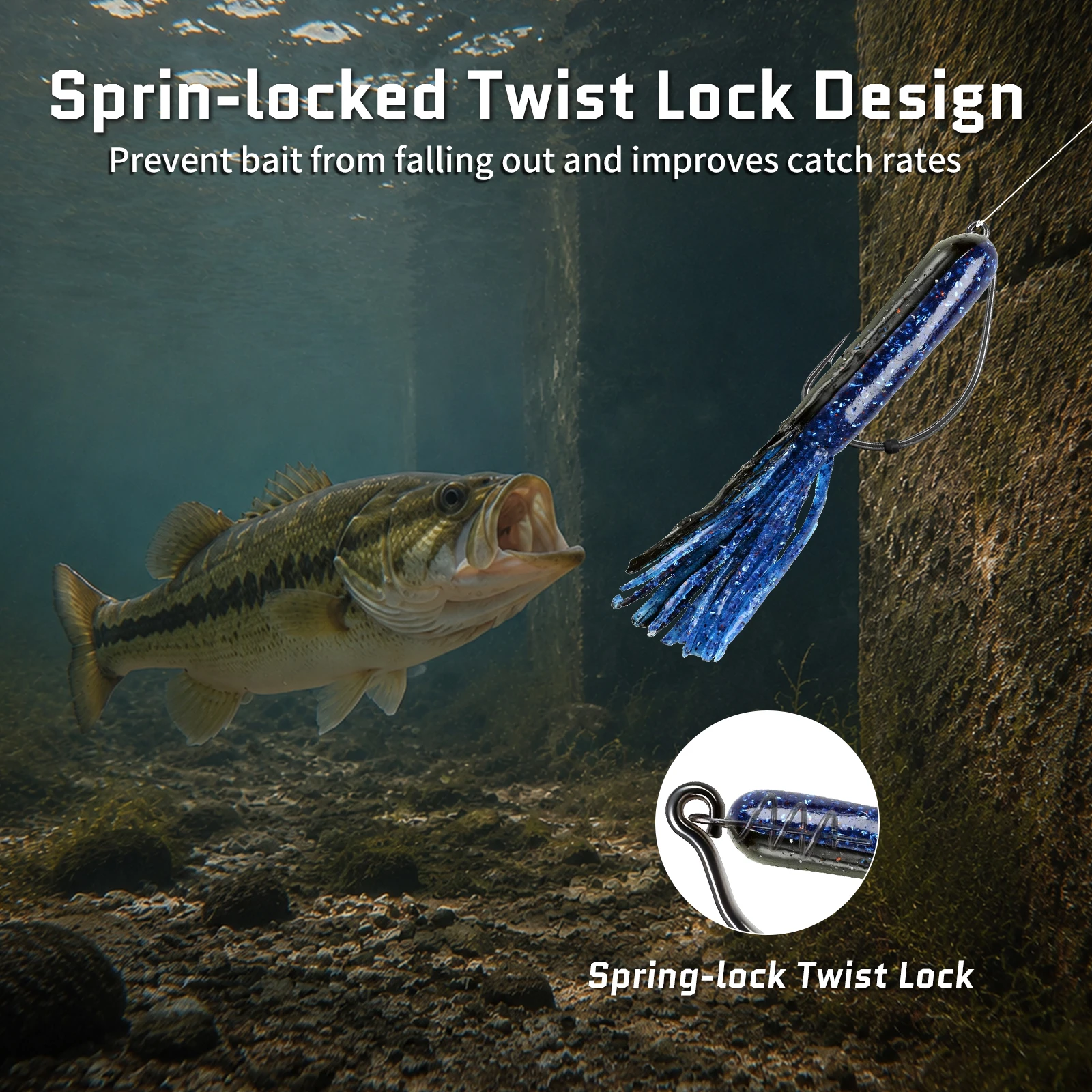 9KM Weedless Swimbait-Haken mit Köderstopper, 25 Stück extra breite EWG-Wurmhaken mit Schraubverschluss-Köderhalter für Bass-Angeln – Detail 3