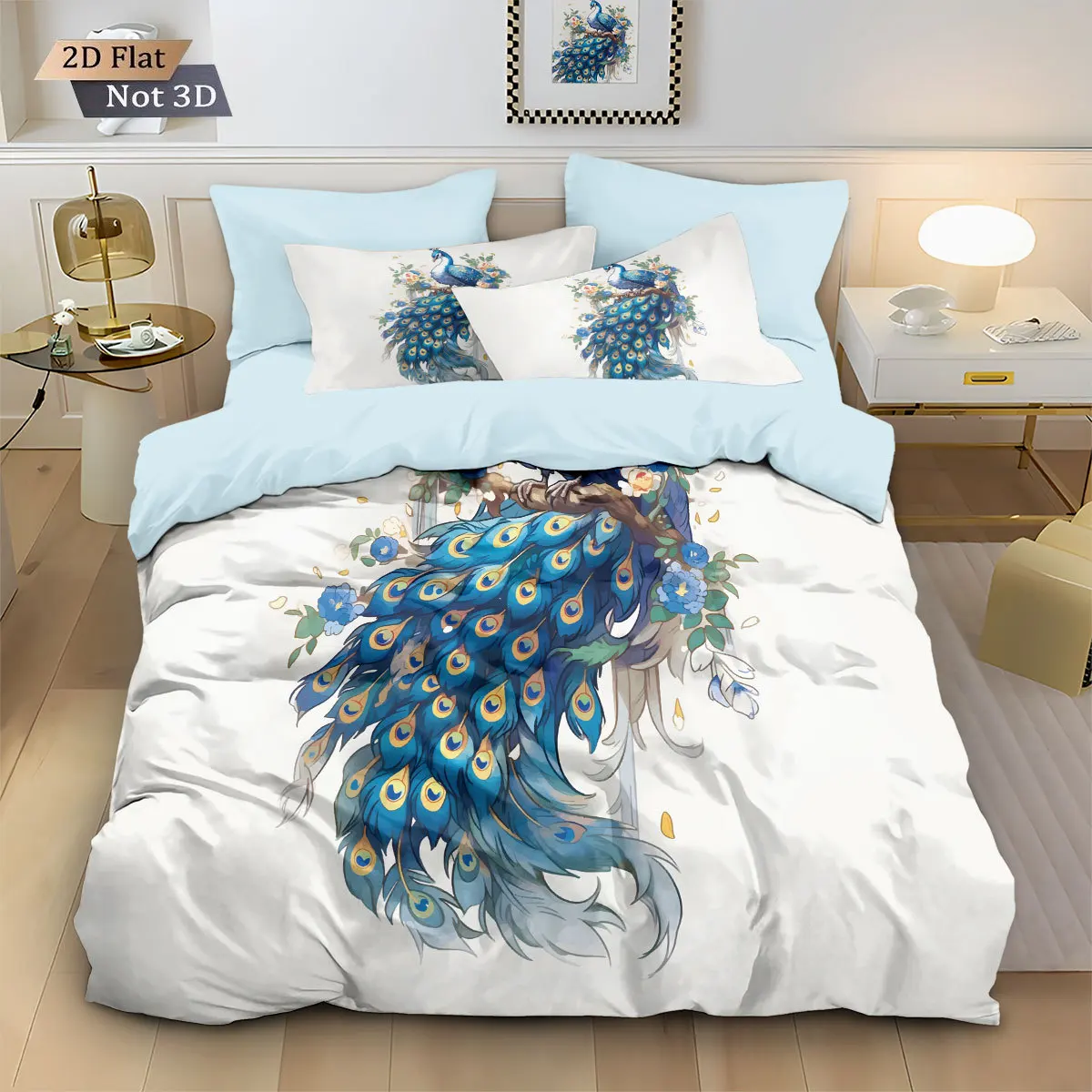 Peacock Floral Digital Printed Duvet Cover Set with Pillowcases Luxury Queen King Size Comforter Bed Linen for Elegant Bedroom