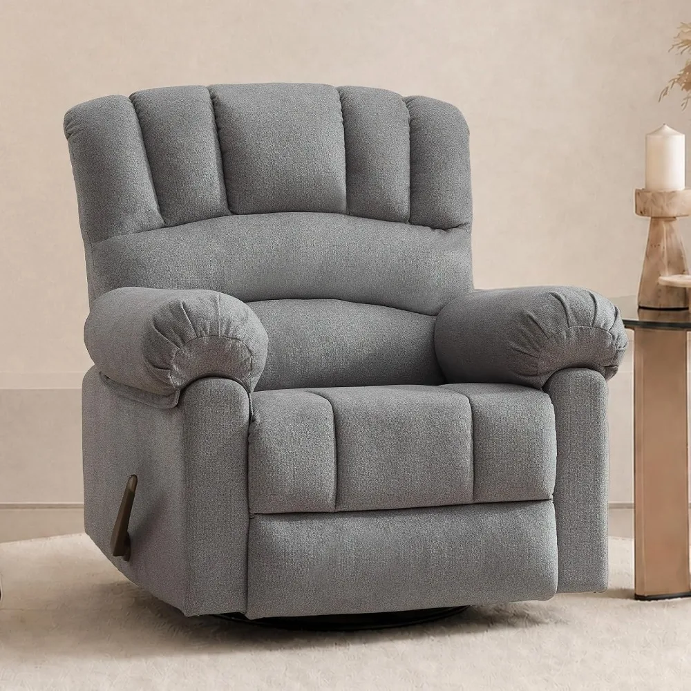 Oversized Swivel Rocker Recliner Chair, Extra Wide Overstuffed Fabric Manual Recliner, 360° Swivel Rocking Chair Fits, Custom