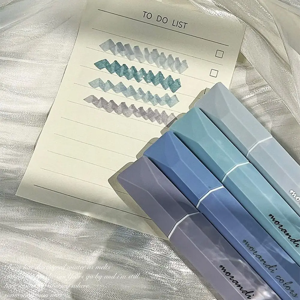 4pcs/Set Kawaii Gradient Highlighter Pens Soft Head Macaron Color Fluorescent Marker Pen High Appearance Eye Protection