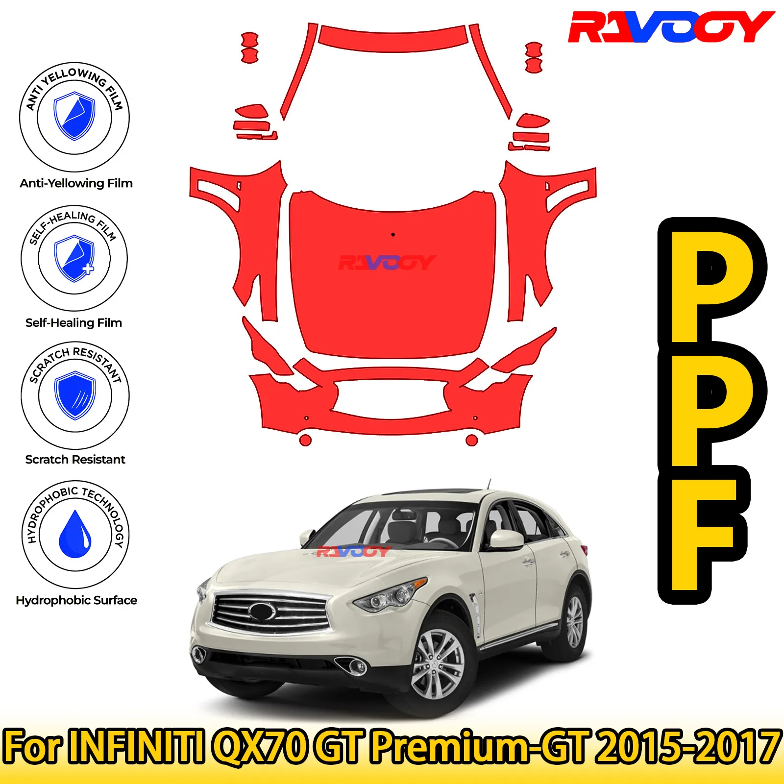 

For INFINITI QX70 GT Premium-GT 2015-2017 Glossy Matte Black Precut front PPF Kit Paint Protection Film