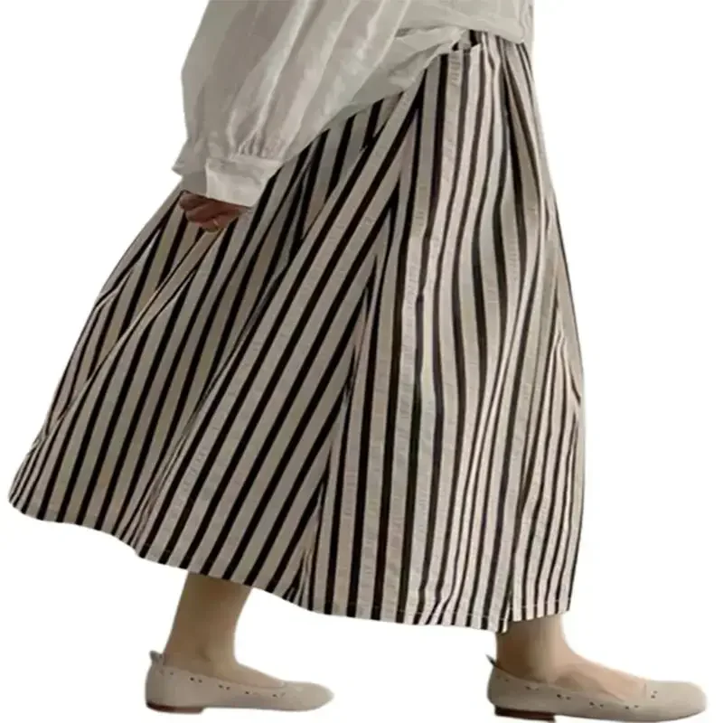 Japanese Vintage Skirt For Women 2026 Faldas Mujer De Moda High Waist A-line Jupe Folds Striped Saia Loose Summer Skirts 27v422
