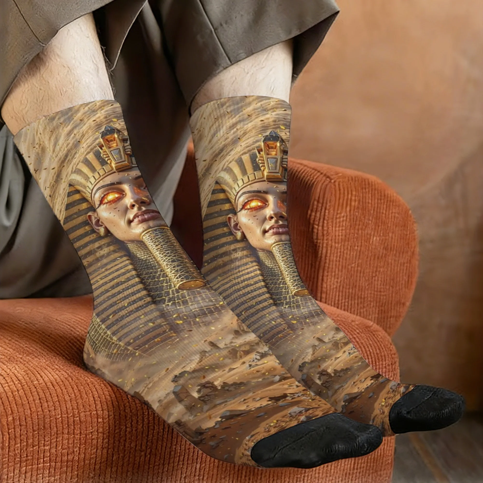 Harajuku Retro Ancient Egyptian Pharaoh Themed Men's Socks: Novel Street Style, Ancient Civilization Style Casual Socks Fun Gift