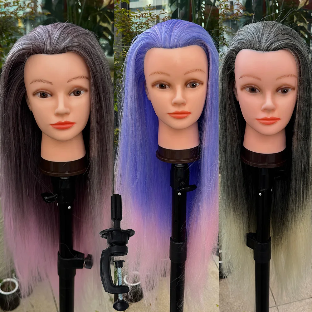 

Mannequin Head with Synthetic Hair-with Portable Stand, Lifelike Hairline and Natural Look for Hairdresser Hair styling Braiding