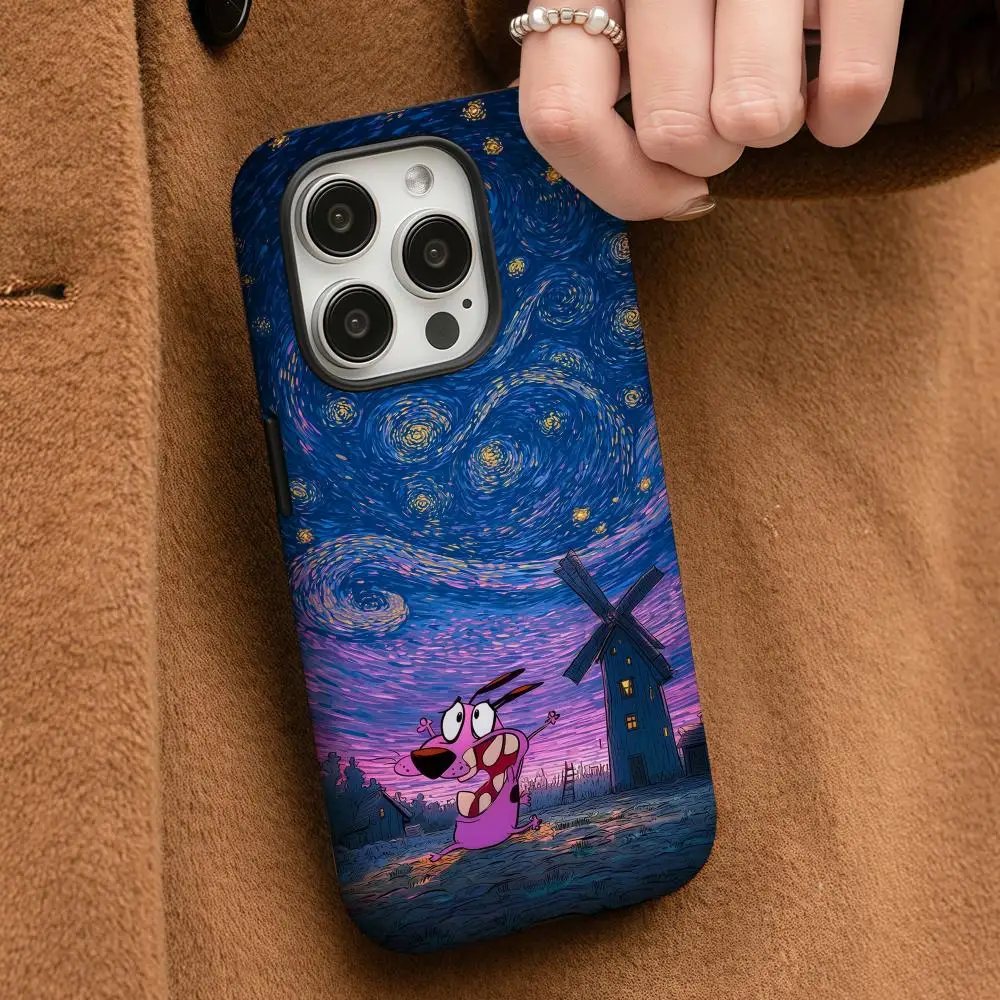 Чехол для телефона Courage The C-Cowardly Dog для iPhone 17, 16, 15, 14, 13, 12, Pro Max Plus, глянцевая HD двухслойная жидкая задняя пленка, жесткая She