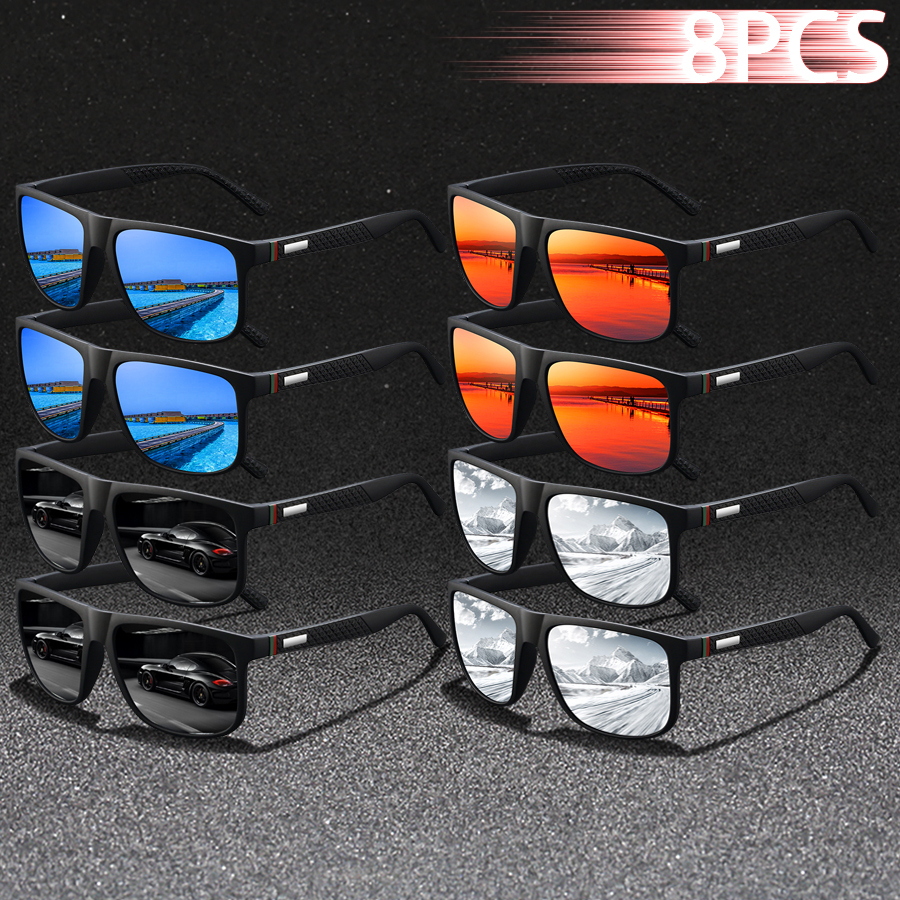  8PCS Fashion Vintage Square Eyewear Colorful stripe Sunglasses Men WomenDriving Man Luxury Brand Designer Sun Glasses 