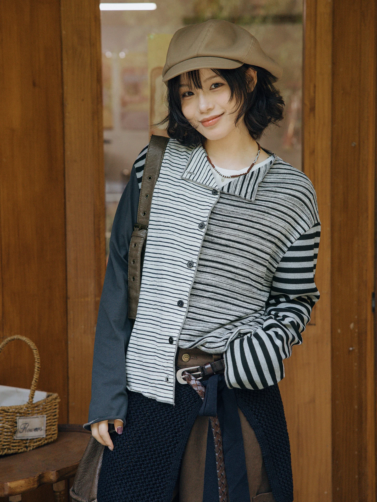 

Женский вязаный кардиган Octopusme в ретро-стиле с полосками, уникальный базовый топ, теплая внутренняя одежда, модный приталенный крой, длинный рукав