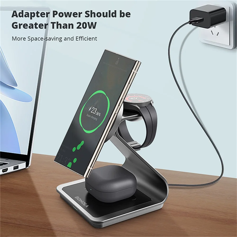 Bonola Magnetic 3 in 1 Wireless Charger Station for Samsung S26Ultra/S25 Fast Charging Stand for Galaxy Watch Ultra 8/7/6 Earbud