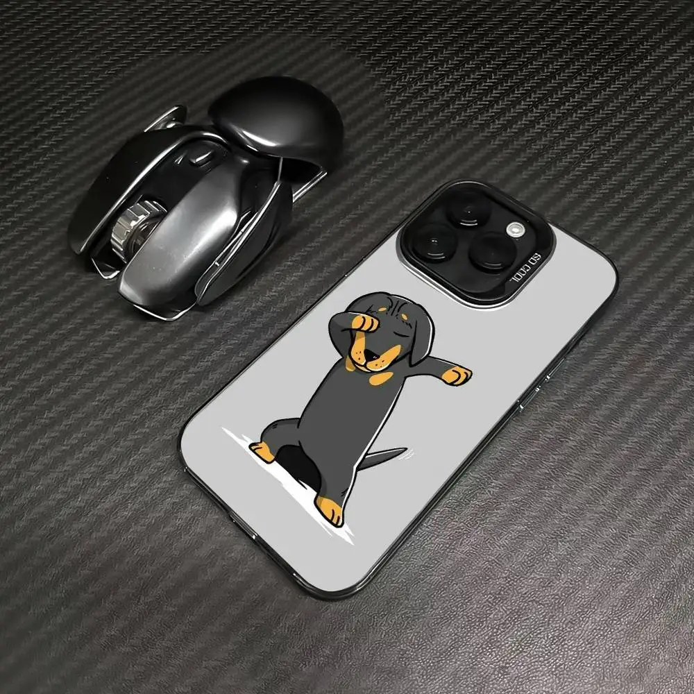 Cute Dachshund Phone Case For iPhone 16 15 14 13 12 17 Pro Max Independent Metal Button Electroplating Mobile