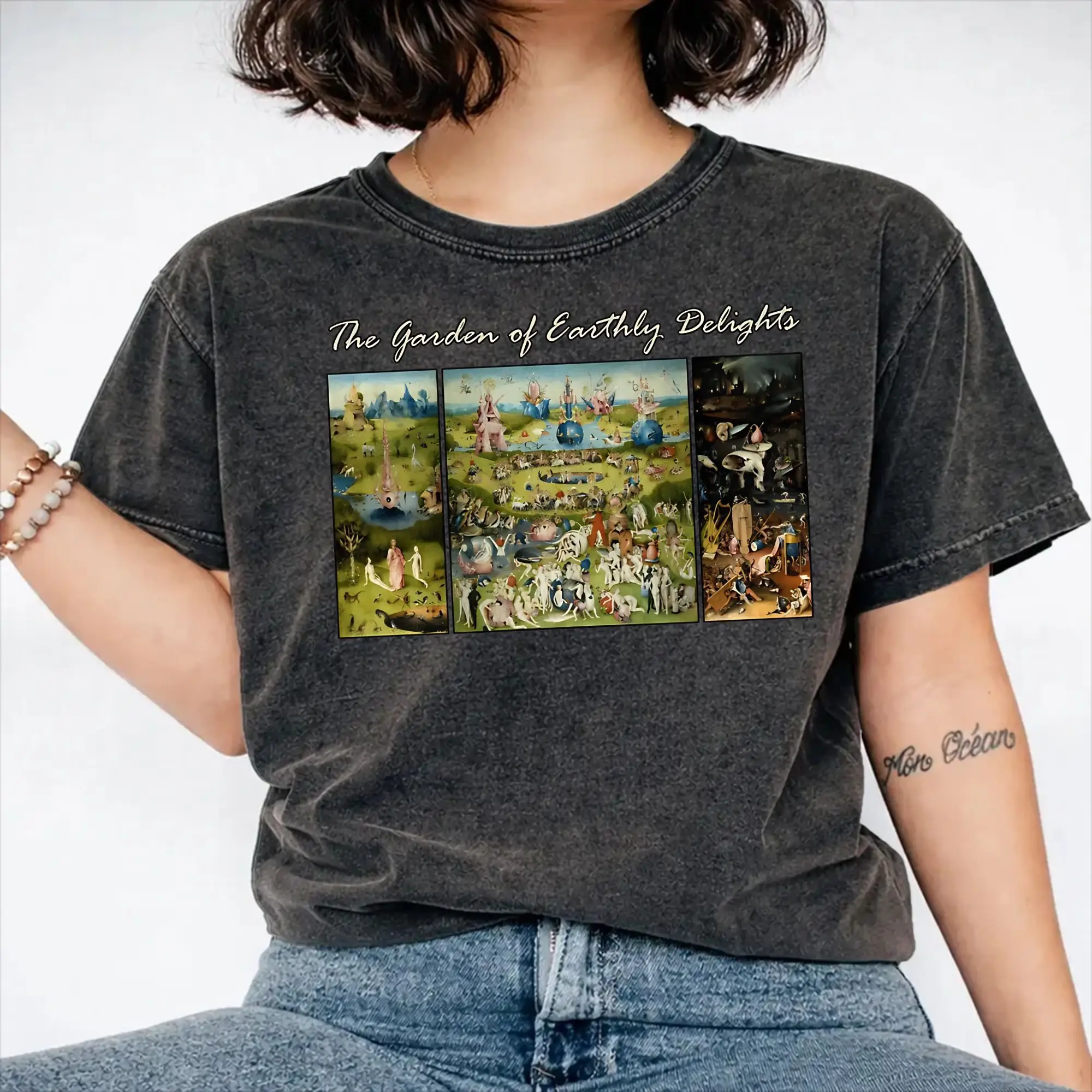 Hieronymus Bosch - The Garden of Earthly Delights T Shirts Hip Hop Washed Short Sleeve Street T-Shirt Men Women Streetwear