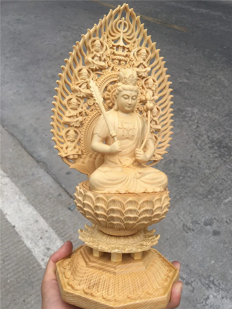 Wood Carved Buddha Figure, Hand Made Home Decoration, Bodhisattva Akashagarbha