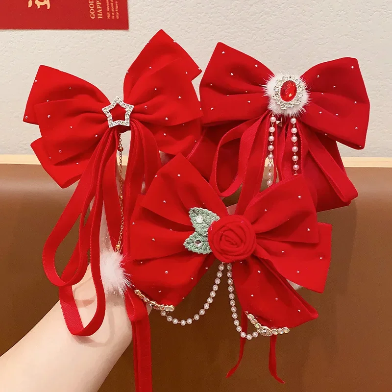 Chinese Style Girl Hair Clip New Year Headwear Hanfu Baby Red Crown Top Clip Children\'s Hair Accessories Holiday Gift