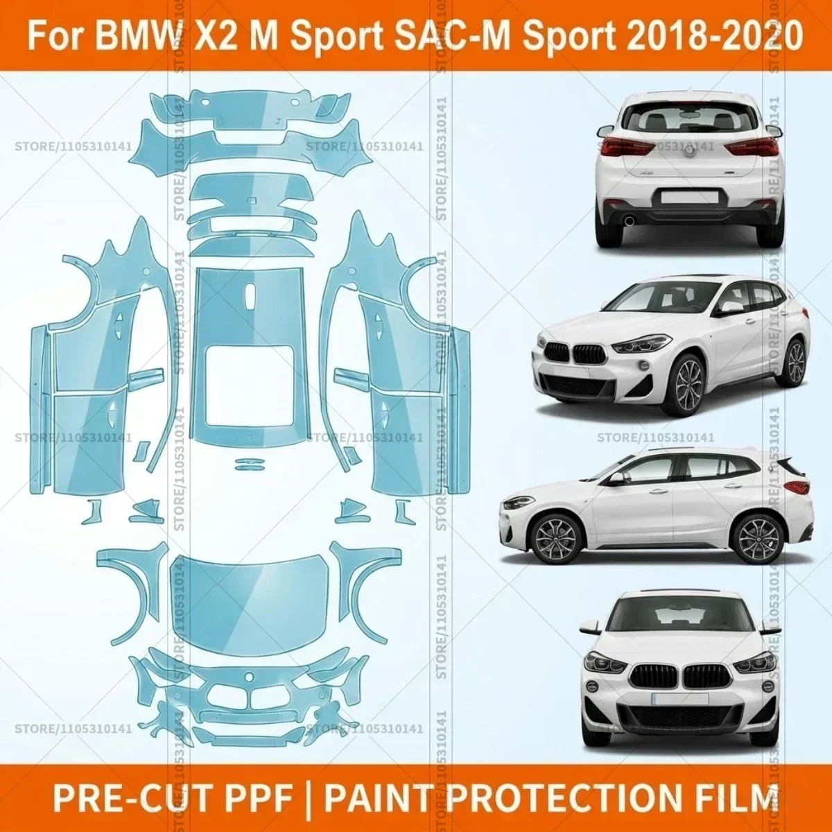 

Pre-Cut Paint Protection Film PPF Transparent Protector Automotive Clear Bra Car Film For BMW X2 M Sport SAC-M Sport 2018-2020