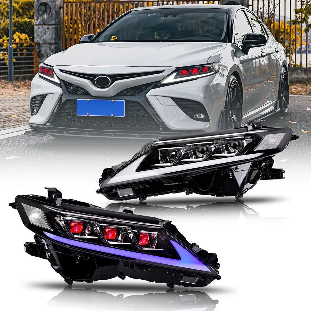 

1 комплект светодиодных фар для Toyota Camry 2018-2024, фара, TRIPLE BEAM в сборе, указатель поворота, передние фары