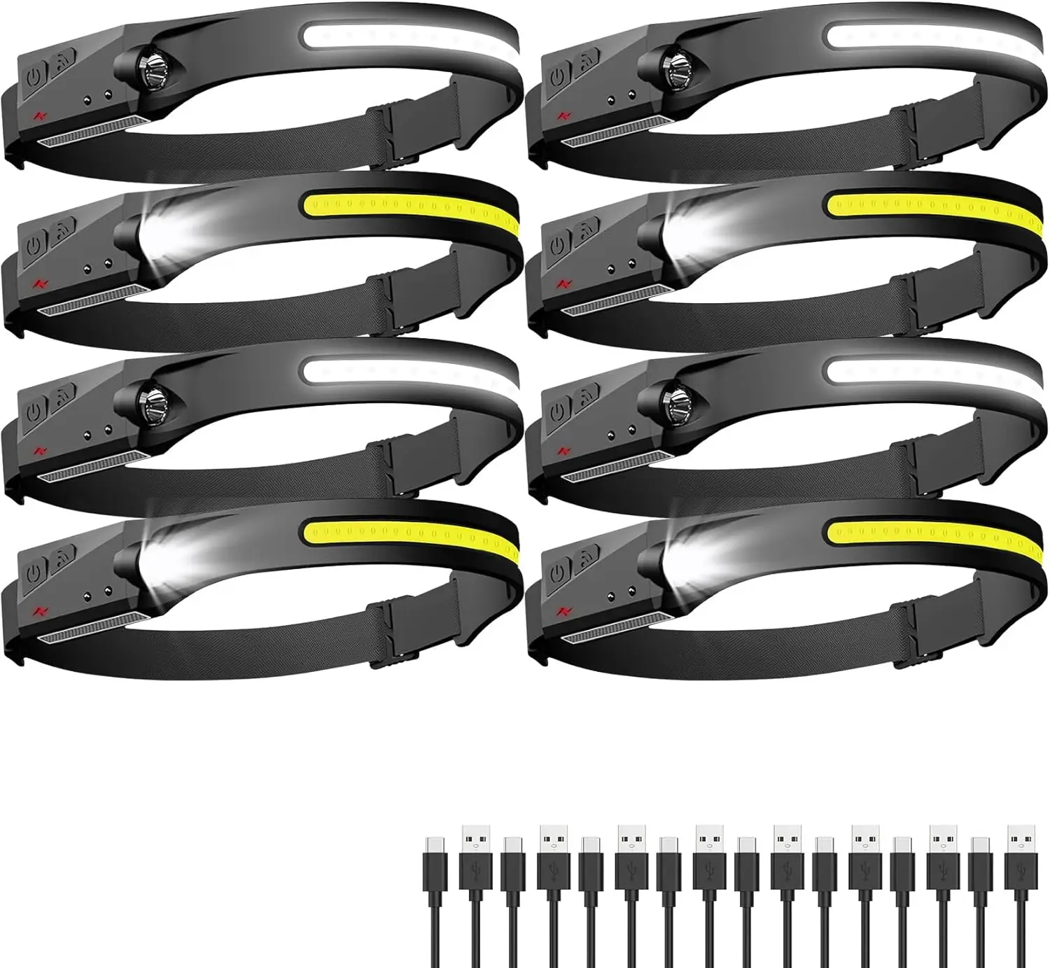 

Набор из 8 перезаряжаемых светодиодных налобных фонарей, 230 ° Широкий луч, 5 режимов, водонепроницаемый, для активного отдыха, бега, кемпинга