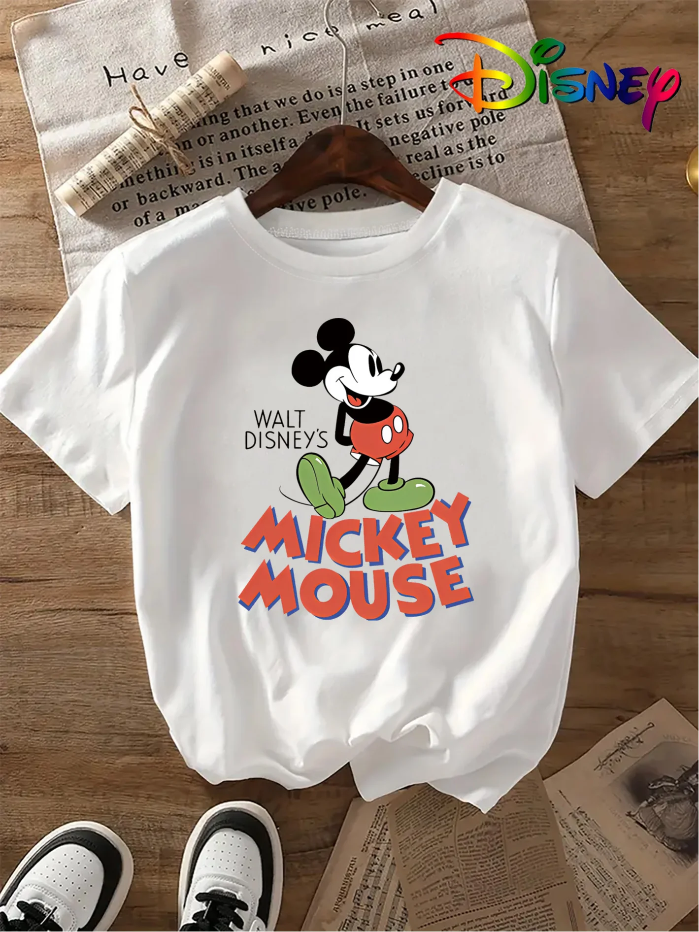 

2025 Disney Pattern Printed Women's Casual Comfortable Unique Smiling Face Black Round Neck Short Sleeve T-shirt