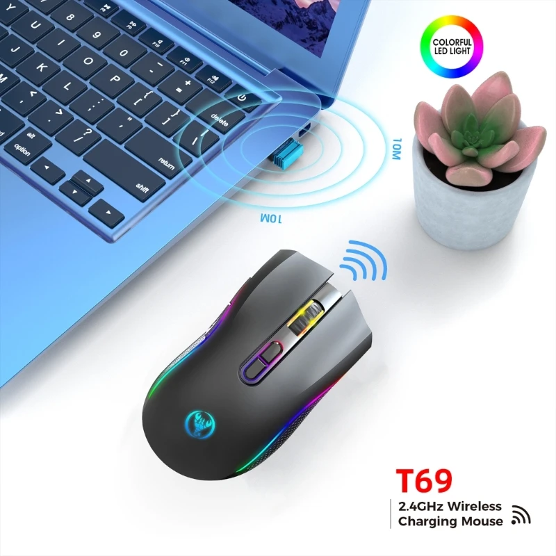 Portable 2.4G Gaming Mouse Wireless Optical Computer Mice With RGB Backlit 4800DPI Ergonomic Gamer Laptop PC Mouse for Windows