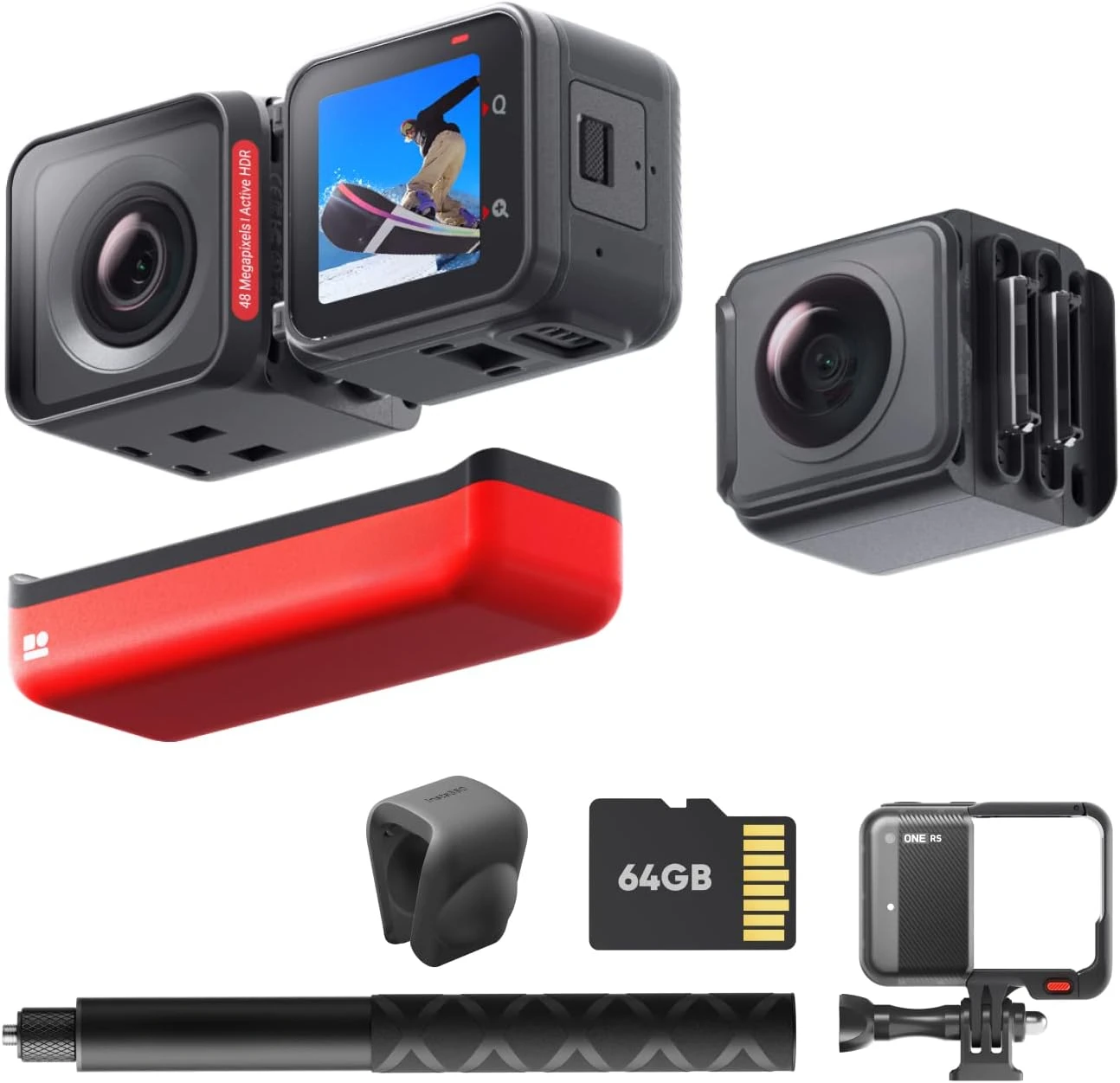 ONE RS Twin Edition – Waterproof 4K 60fps Action Camera & 5.7K 360 Camera with Interchangeable Lenses, Stabilization