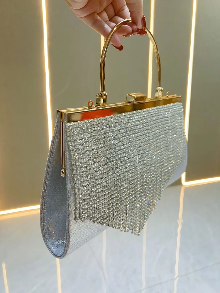 جديد حجر الراين شرابة مساء حقائب للنساء أنيقة تسلق الزفاف محفظة مخلب سلسلة حزام حقيبة كتف حفلة موسيقية حقيبة يد أساسية