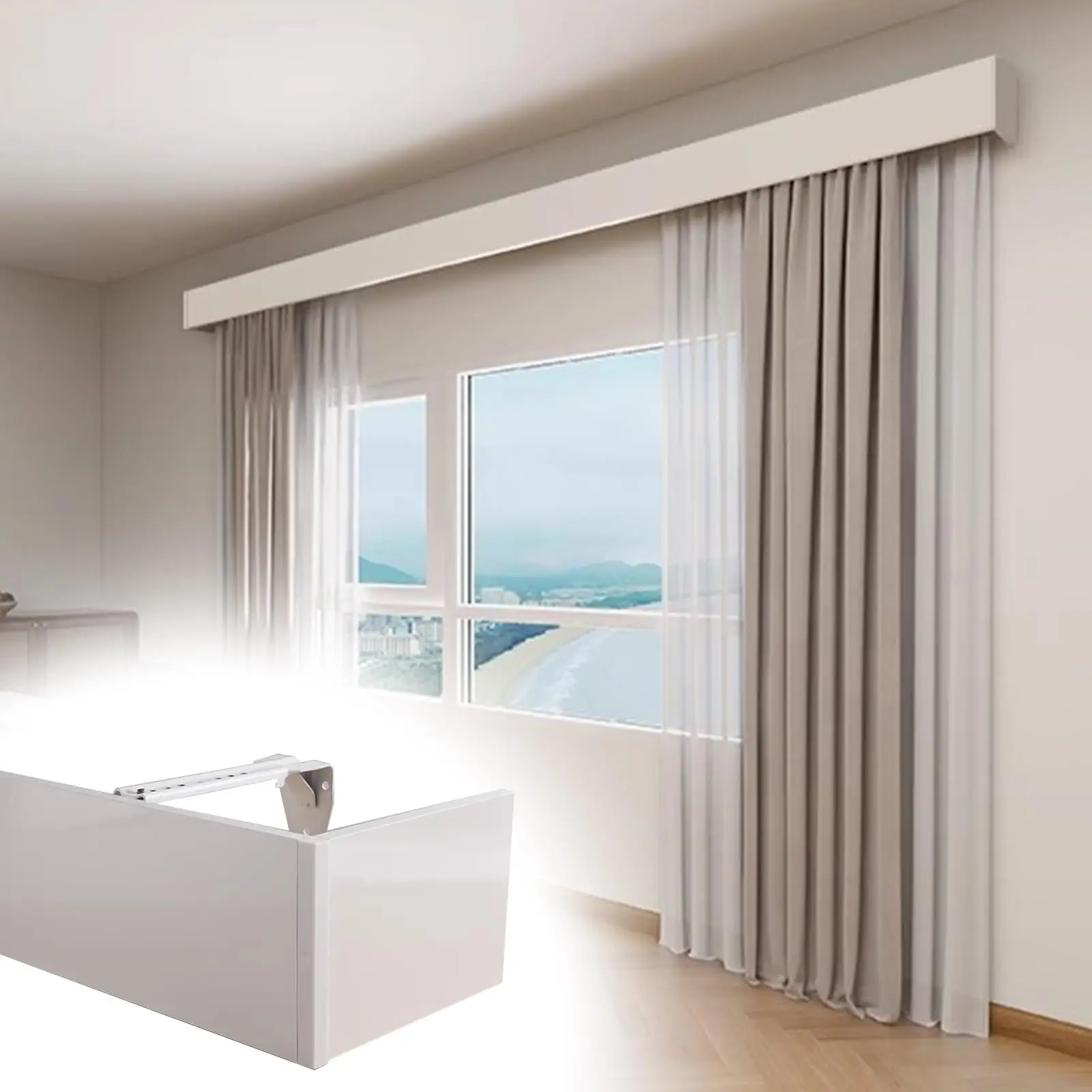 White Wall Mount Decorative Valance Only, Extra Long Curtain Pelmet Panel Box, Curtain Cornice Baffle Without Tracks