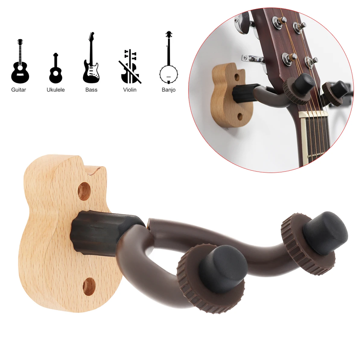 

Guitar Hanger Hook Holder Wall Mount with Wood Guitar Shape Base for Guitar Bass String Instrument Accessories