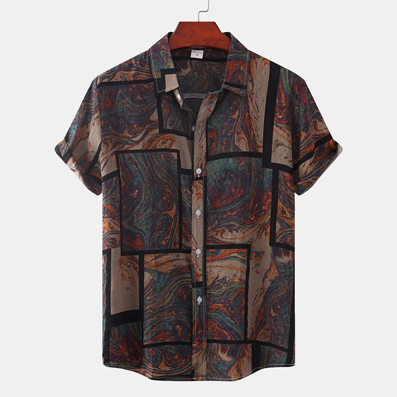 Summer Hawaiian Short Sleeve Printed Vintage Shirt Men\'s Loose And Breathable Oversized Clothing Luxury Y2k normal shirt