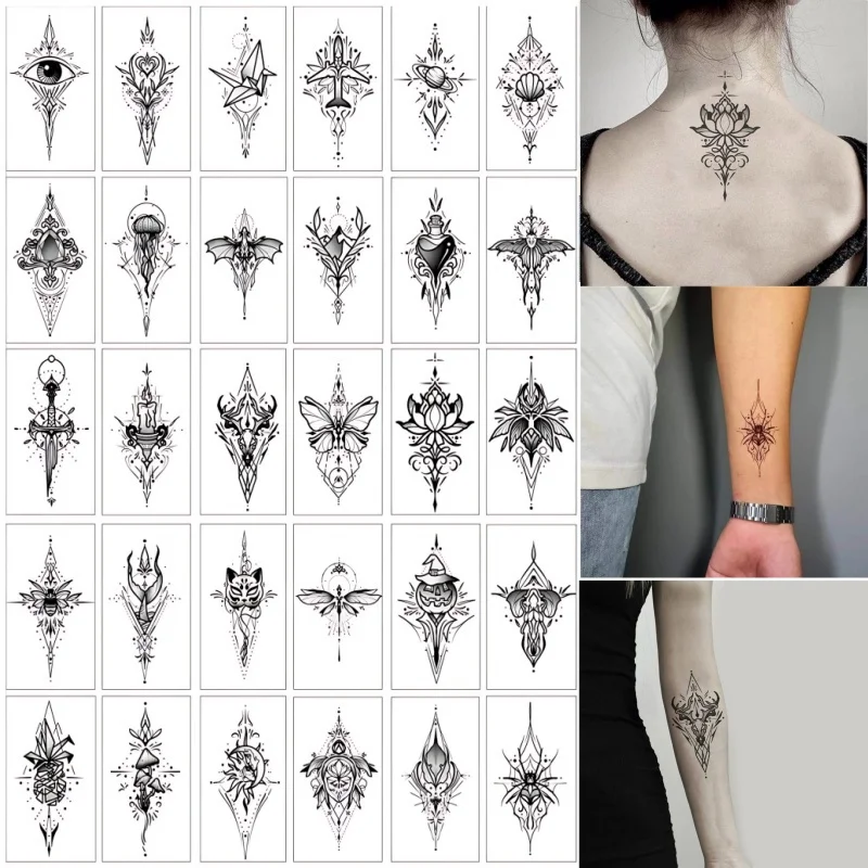 30pcs/set Dark Cool Fake Tattoos for Women Men Girls Black Jewelry Lace Dragon Universe Eye Wedding Decor Water Transfer Tattoos