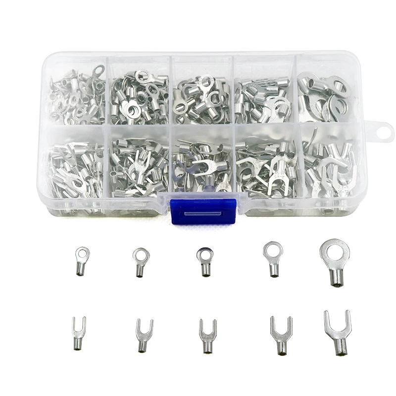10 In 1 Terminals Non-Insulated Ring Fork U-type Brass Terminals 320Pcs/Box Assortment Kit Cable Wire Connector Crimp Spade