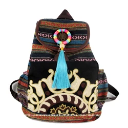 Zaino da viaggio colorato Hippie Vintage tribale per donna ricamo Pom Charm Hmong zaino Boho etnico bohémien SYS-593