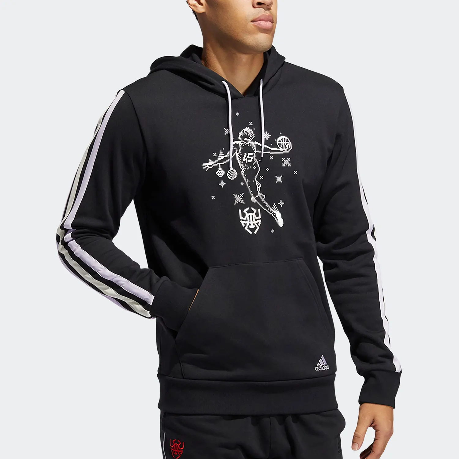 Adidas genuine basketball sports men's striped long sleeved hooded sweatshirt GU0505