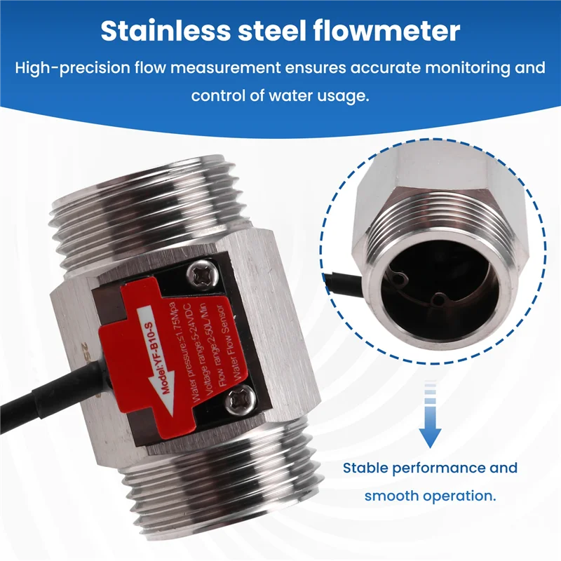 My Home YF-B10-S 1Inch Hall Effect Flow Meter Water Flow Sensor Liquid Flow Meter Industrial Fluid Flow Rate Sensor For Plumbing