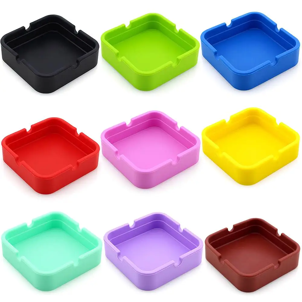 Silicone Ashtray Soft Square Ash Tray Holder Colorful Ashtray Rubber Anti-scalding Anti-fall Ashtray Rack Holder Accessories