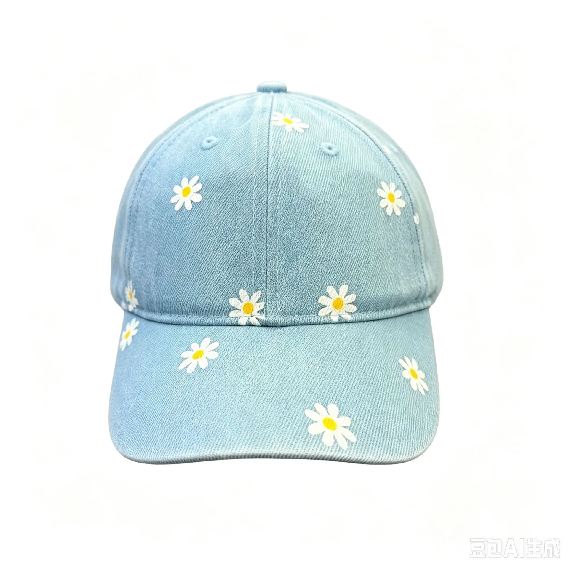 Fashion Light Wash Denim Blue Daisy Embroidered Baseball Cap For Women Cute Floral Soft Top Peaked Hat Summer Casual Sun Protect