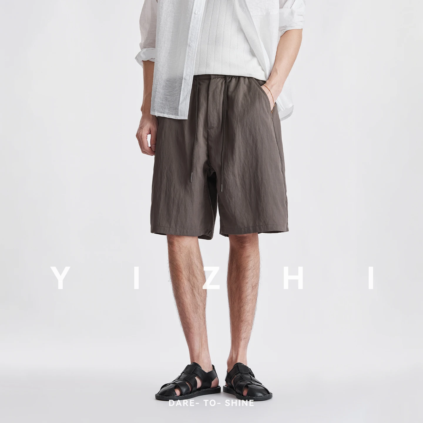 Men Lyocell Subtle Wrinkle Textured 5 Inch Shorts Summer Loose Straight Lightweight Breathable Casual Sports Knee Length Shorts