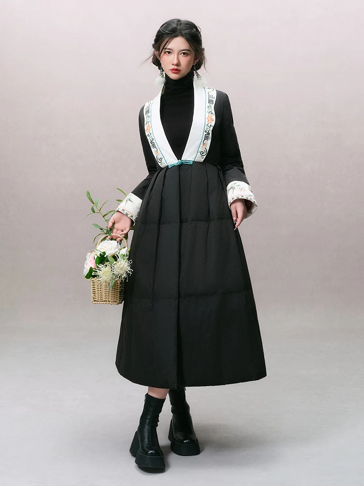 

Оригинальное пуховое пальто Su Luo Long с вышивкой, винтажное, в китайском стиле, зимнее, женское, модное, для повседневной носки, с V-образным вырезом, из полиэстера.