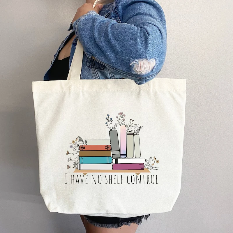 

I Have No Shelf Control Canvas Tote Bag Birthday Gift for Book Lover Bookworms Reusable Funny Tote Bag Birthday Party Decoration