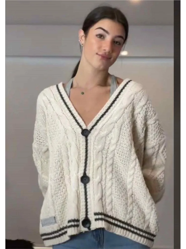 Cardigan Vintage à Manches sulfet Col en V pour Femme, Pull Imprimé Étoile, Mignon, Boutonné, Automne, Y2K