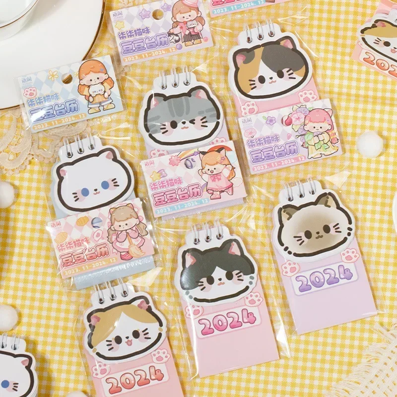 Calendário Kawaii Cat Desk, Mini Calendário Bonito, Planejador Diário, Programar Para Fazer Lista, Organizadores, Papelaria Do Escritório, 2024