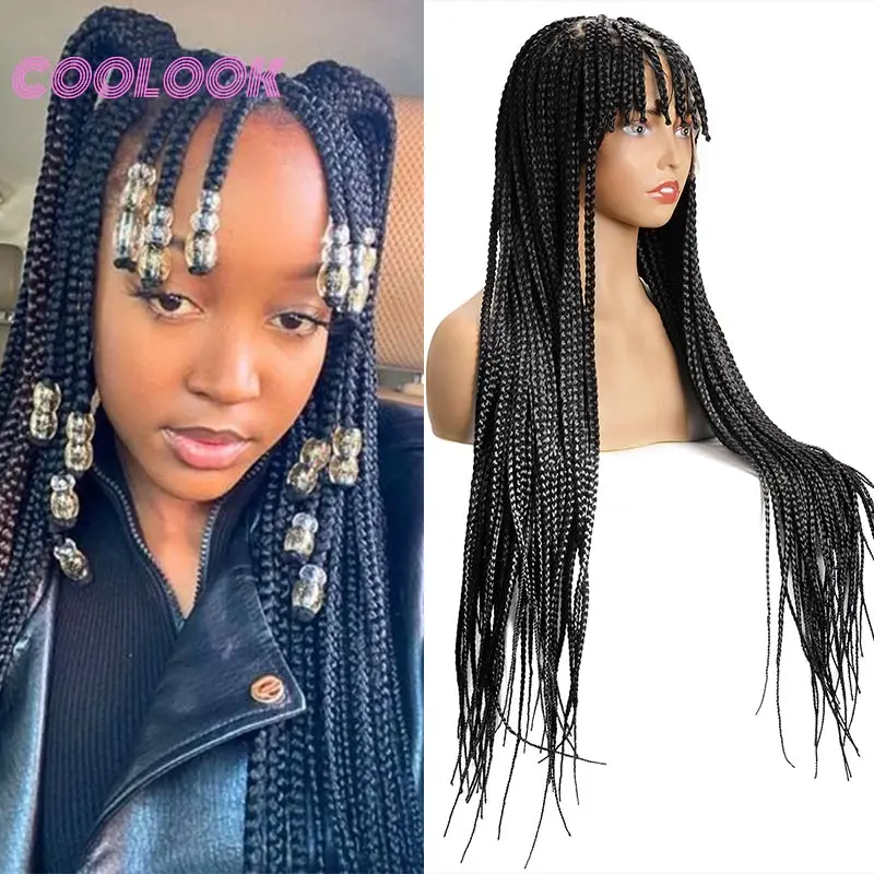 

32 Inch Full Lace Synthetic Braid Wig Knotless Box Braids Goddess Wig With Bangs Faux Locs Crochet Cornrow Braided Wig for Women