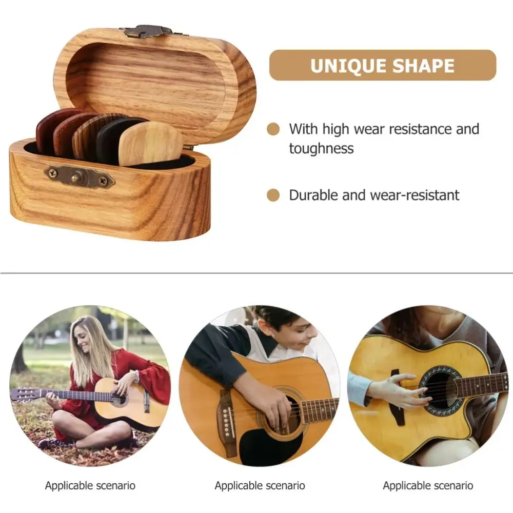 Wooden Acoustic Guitar Picks Handmade Container Guitar Pick Wooden Box Holder Storage Electric Guitar Picks for Gift