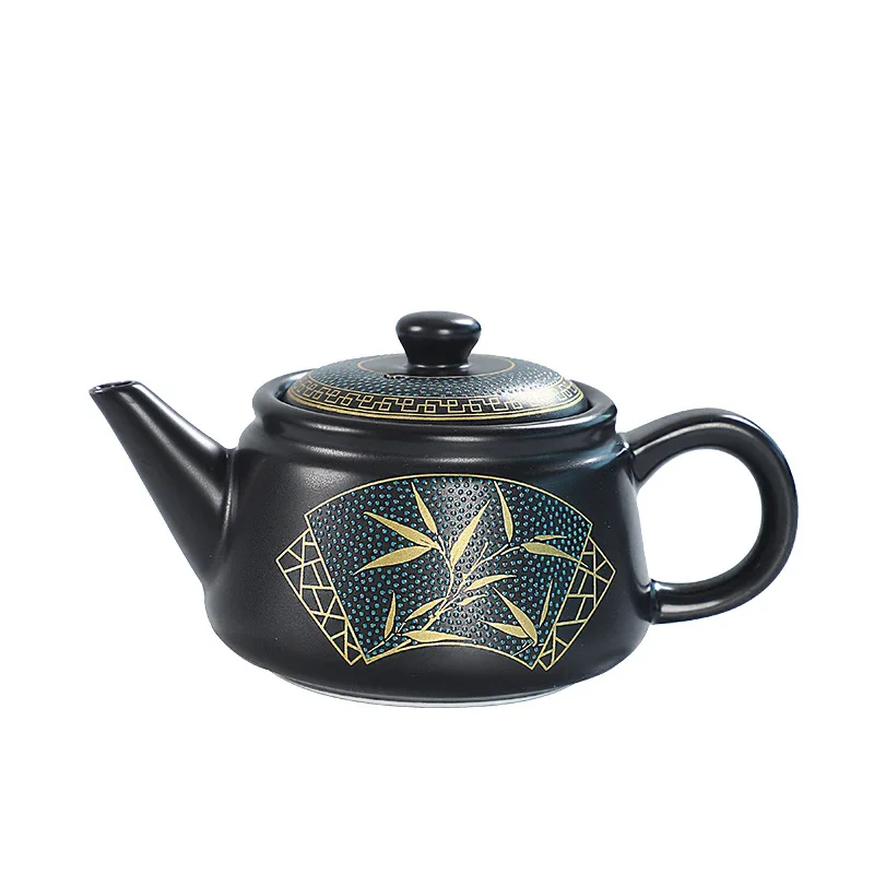 Classy Ceramic Teapot 250ml Handmade Black Teapot with Gold Inscriptions Tea Kettle Retro Kung Fu Tea Pot Set Teaware