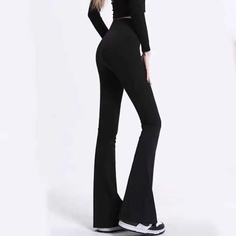 2024 Summer New Thin High Waisted Slim Elasticity Micro Flare Pants Women Solid Casual Fashion Beautiful Legs Straight Trousers