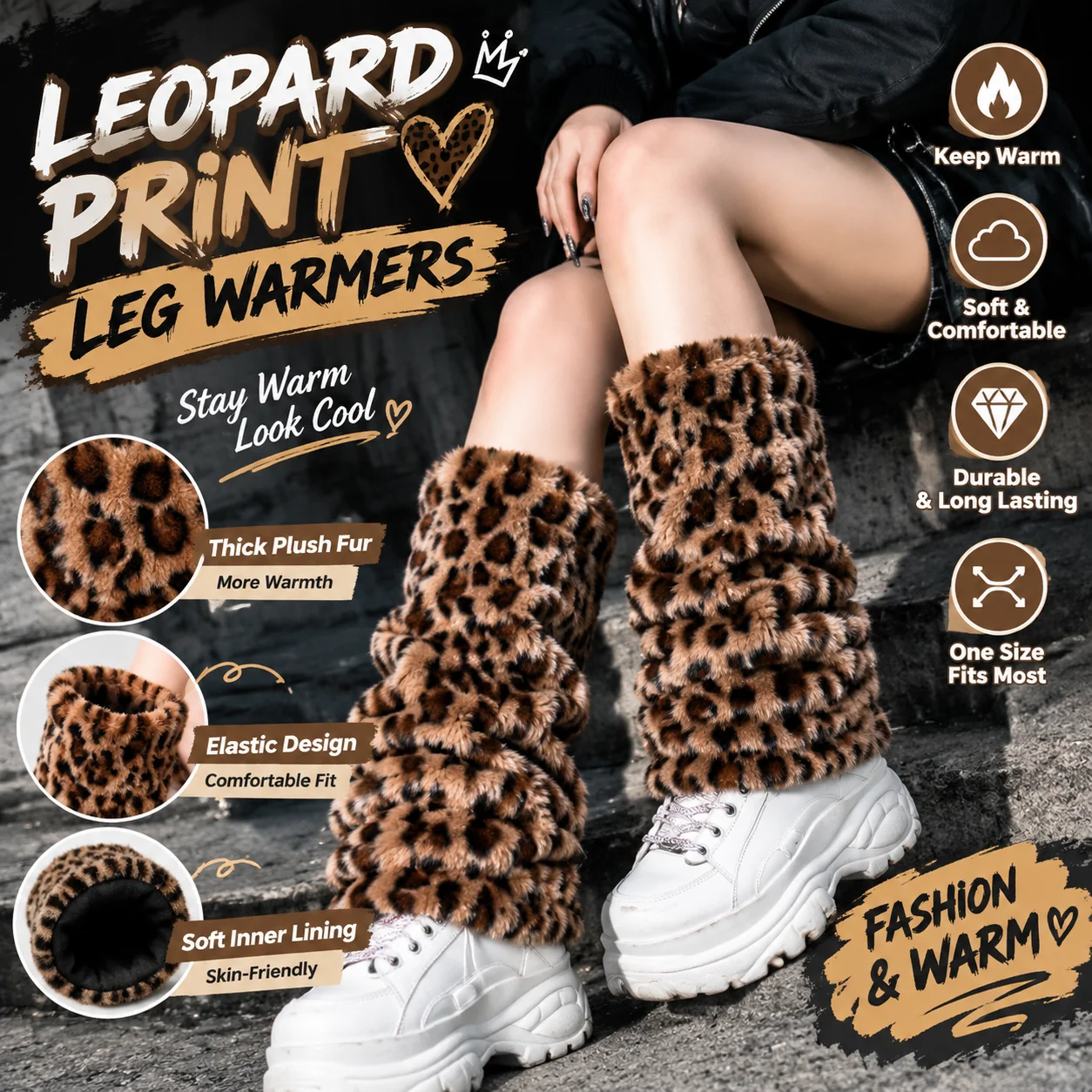 Boot Sock Slouchy - Leopard Print Heavy Weight Plush Leg
