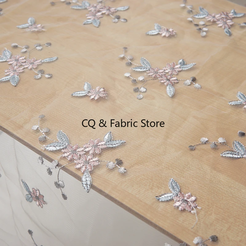 1meter 130cm Small Flower Embroidery Mesh Fabric Diy Fashion Children's Wear Women's Dress Cheongsam Fabric