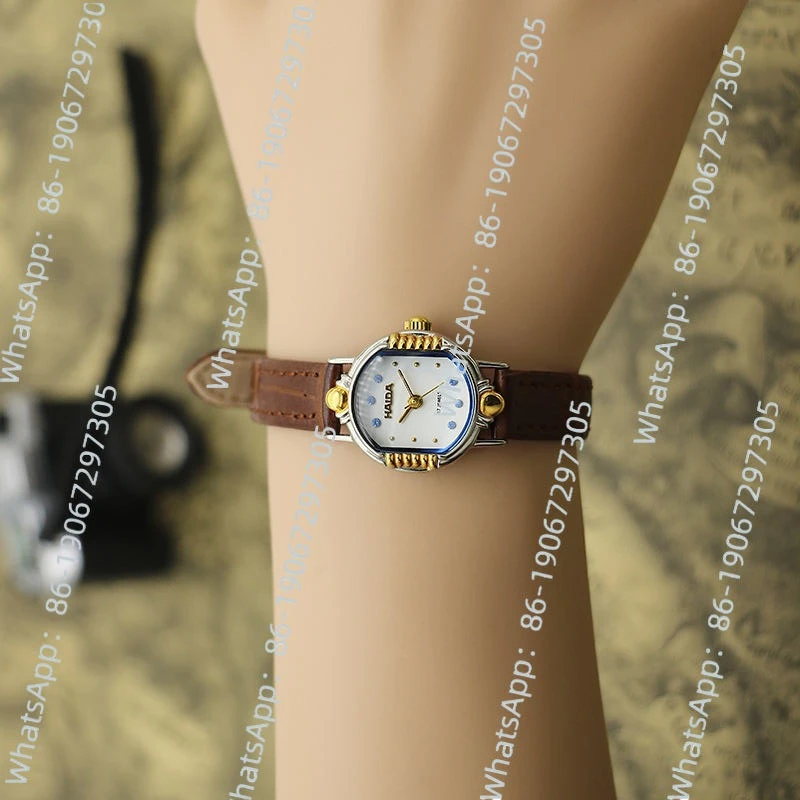 

Haida Watch Clockwork Watch Retro Gold Oval with Diamond Retro Women's Watch Manual Mechanical