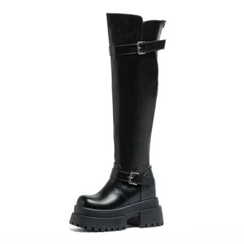 

Winter Over The Knee Boots 10cm Woman Fashion Punk Style Med Heels Shoes Boots Female Women Shoes Soft Leather Big Size 40