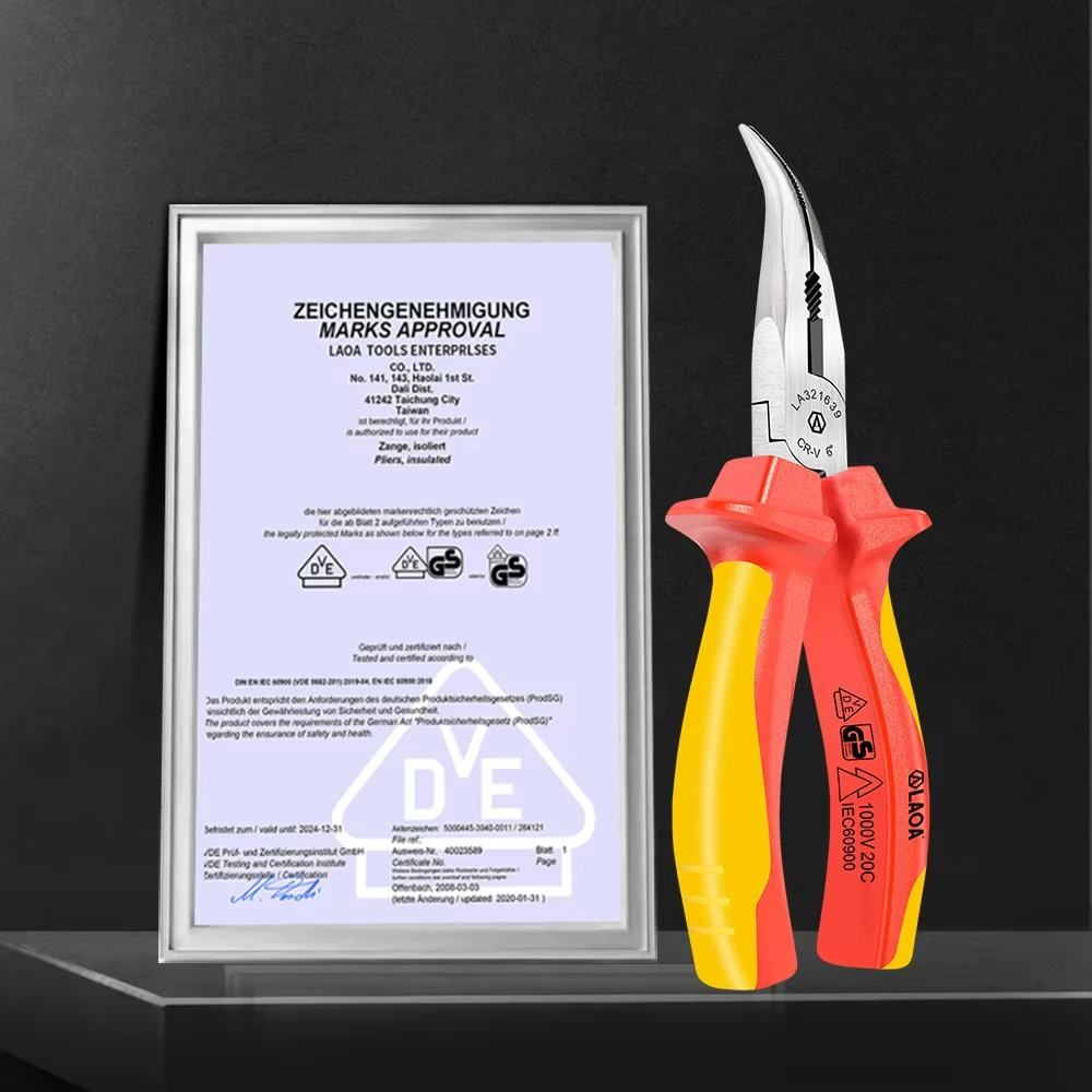 VDE Curved Needle Nose Pliers Isolated Wire Cutter Cr-V Electrician Pliers Multifunction Hand Tools