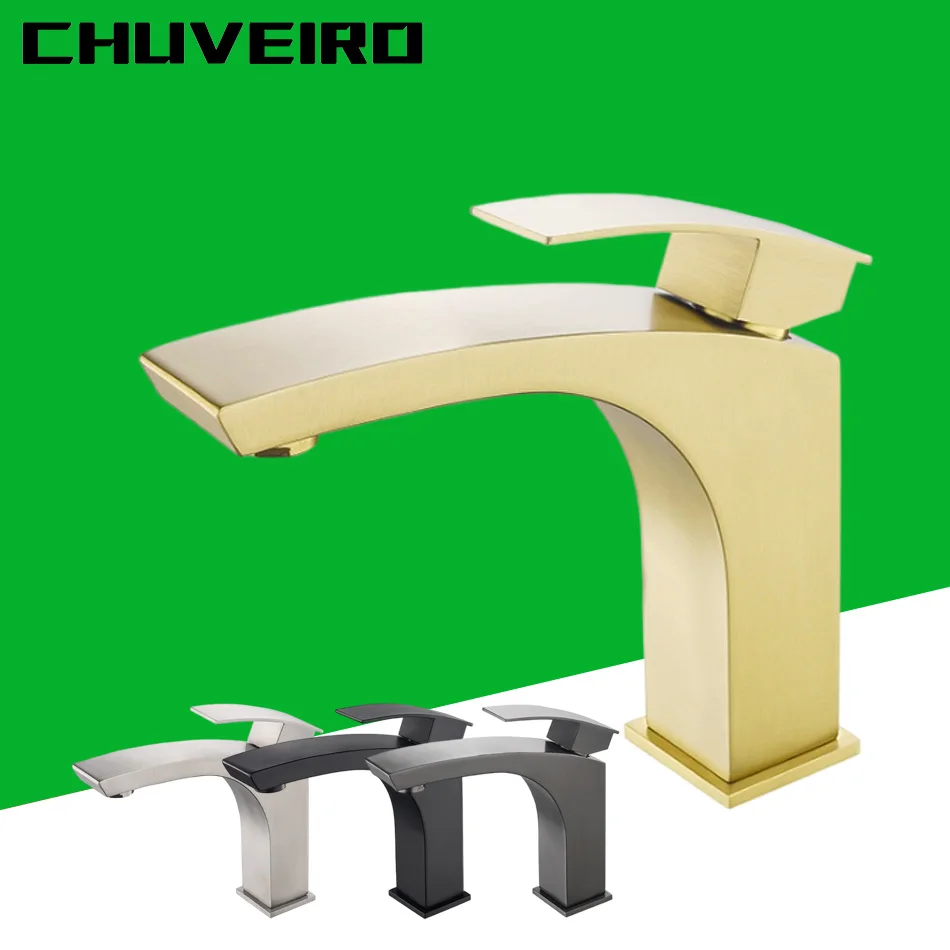 

Bathroom Basin Faucet Brushed Gold Black 304 Stainless Steel Luxury Hot and Cold Water Mixer Sink Tap for Lavatory Washroom